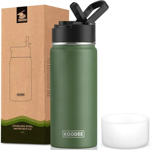 Vista 24 de koodee Botella de agua para niños, botella de agua de acero inoxidable de 12 onzas con aislamiento al vacío para la escuela, botella de agua de boca