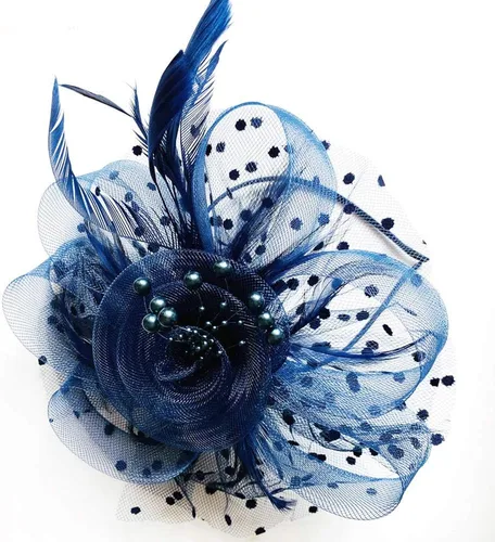 Vista 2 de Fascinators - Pinza para el pelo con plumas de cóctel, con 1 par de guantes de encaje negro