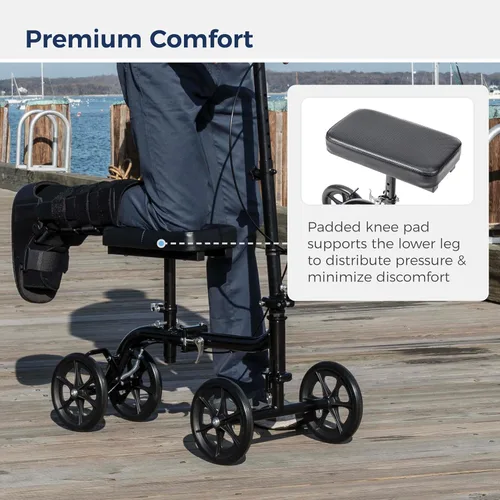 Vista 3 de Drive Medical Patinete de rodilla plegable orientable y patín de pierna, negro Steerable Design Folds Flat for Easy Storage and Transport While