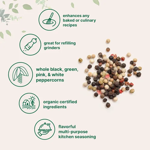 Vista 4 de Micro Ingredients Granos de pimienta arcoíris enteros orgánicos, 2 libras, granos de pimienta entera premium para recambio de molinillo Ideal
