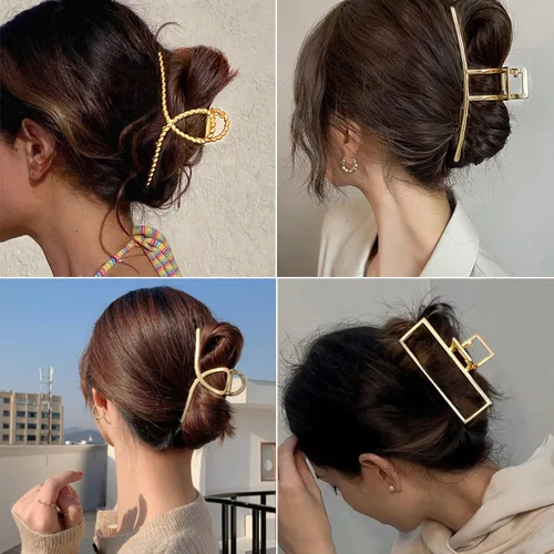 Vista 3 de Parcce Paquete de 4 Pinzas Grandes de Metal para Cabello de Rizado Fino a Grueso, Pinzas Grandes de Color Dorado Antideslizantes de 4.3 Pulgadas