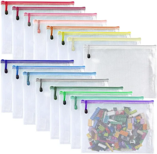 Vista 10 de 16 unidades de 3 x 5 pulgadas, bolsa de malla de plástico con cremallera para documentos, carpetas de archivos con cremallera, bolsas