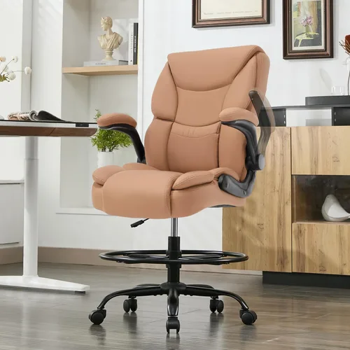 Vista 12 de Silla de Dibujo de 500 LBS, Silla de Escritorio de Pie Más Segura con Respaldo Alto, Silla de Oficina Alta Ejecutiva con Reposabrazos Abatibles