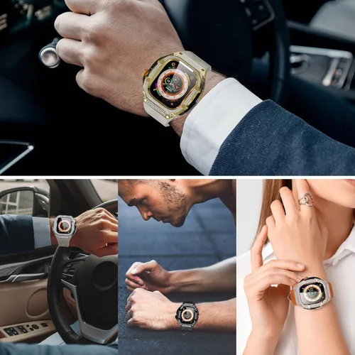 Vista 7 de VeveXiao - Funda resistente con correa compatible con Apple Watch Ultra 2 bandas de 49mm, funda protectora de metal con correa de repuesto de goma