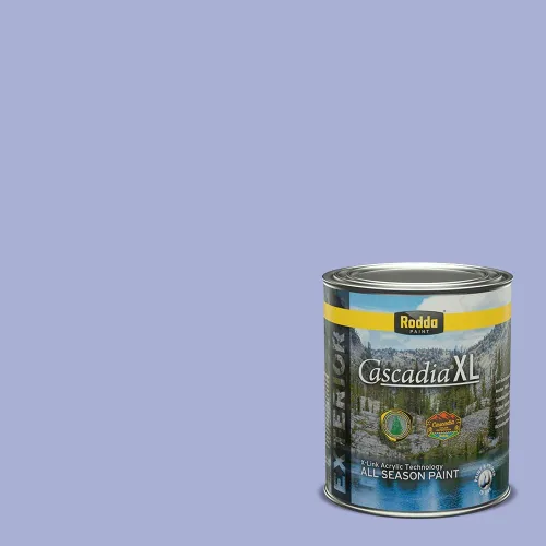 Vista 180 de Rodda Paint CASCADIA XL Pintura e imprimación de satén exterior en uno, cuarto de galón, bikini lavanda