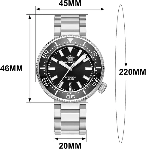 Vista 5 de ADDIESDIVE Diver 1000M Mens Dive Watch 45MM Automatic with Exhaust Valve Luminous Synthetic Sapphire Crystal
