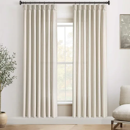 Vista 35 de Cortinas de lino de 63 pulgadas, juego de 2 paneles para sala de estar, beige natural, cortinas con pliegues pellizco entrenadas con memoria