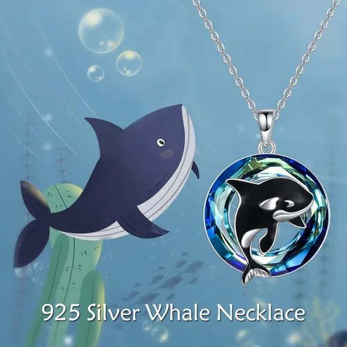 Vista 6 de CRMAD Collar de ballena asesina de orca para mujer, plata de ley, piedra lunar y ballena orca, regalos