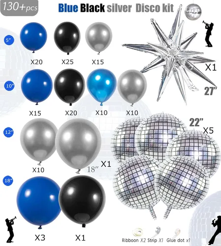 Vista 5 de Kit de guirnalda de globos azul real y plateado, con globos de aluminio de bola de discoteca 4D de estrella para hombres, cumpleaños de 30 años, día