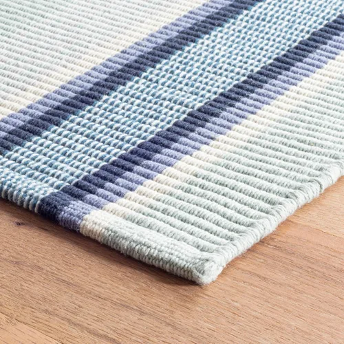 Vista 5 de Dash & Albert Barbados - Alfombra de algodón tejida a mano con rayas azules, 5 x 8 pies, patrón de rayas azules