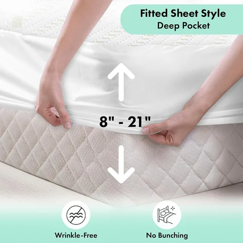 Vista 3 de Ambesonne Protector de colchón ajustable antideslizante 100% impermeable, cubierta de tela de aire 3D, almohadilla de cama, textura suave