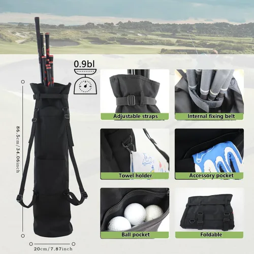 Vista 4 de Bolsa de transporte de golf ligera (lleva de 8 a 10 palos) Par 3 Bolsa de golf Pitch n Putt pequeña bolsa de golf / entrenamiento, correas dobles