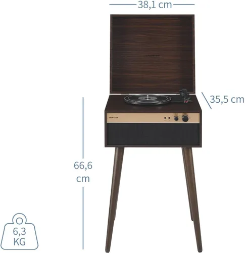 Vista 3 de Crosley CR6236A-WA Jasper Tocadiscos, Nuez Tocadiscos de 3 velocidades, entrada y salida Bluetooth, altavoces estéreo integrados de rango