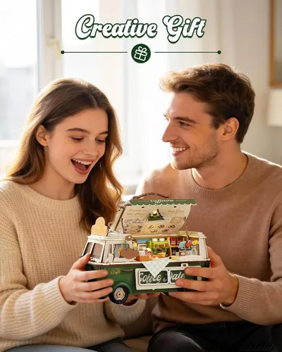Vista 7 de Rolife Rompecabezas de madera 3D para adultos, camión de café Leo vintage, kit de modelo de madera para bricolaje, juego de construcción de Camión