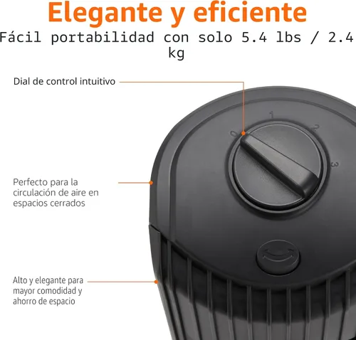Vista 3 de Amazon Basics Ventilador de torre oscilante de 60 grados de 28 pulgadas para dormitorio, sala de estar, oficina, con 3 velocidades, control mecánico