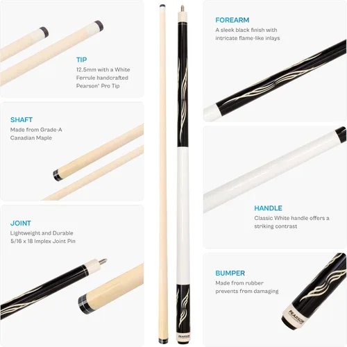 Vista 3 de PEARSON Cues PK Series Pool Cue Two-Piece Maple Wood Billiard Stick with Low-Deflection Shaft, Implex Joint Pro Tip, 18–21oz Weight Options Negro