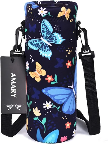 Vista 10 de AMARY - Bolsa de transporte de neopreno para botella de agua, con correa ajustable para el hombro, cubierta aislada para botellas de acero Aves