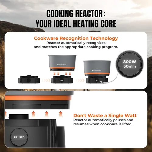 Vista 4 de Stoke Voltaics Sistema de cocina Nomad con bolsa, estufa eléctrica de campamento de 200 a 1000 W con sartén y olla, juego de equipo de cocina