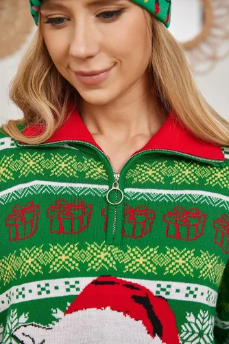 Vista 4 de uideazone Suéter feo de Navidad para mujer, con cremallera de un cuarto, suéter de punto para fiesta de vacaciones S-XL