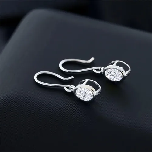 Vista 11 de Gem Stone King Aretes colgantes de plata de ley 925 de 0.276 x 0.197 in con piedra natal ovalada de alambre francés para mujer