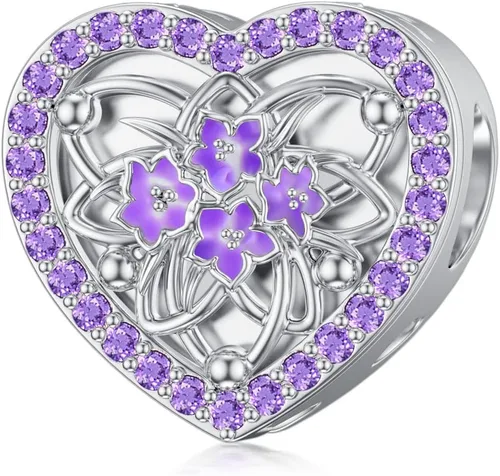 Vista 2 de Abalorios personalizados con diseño de flor de nacimiento, pulsera de serpiente, collar de plata de ley 925, con forma de corazón, imagen floral
