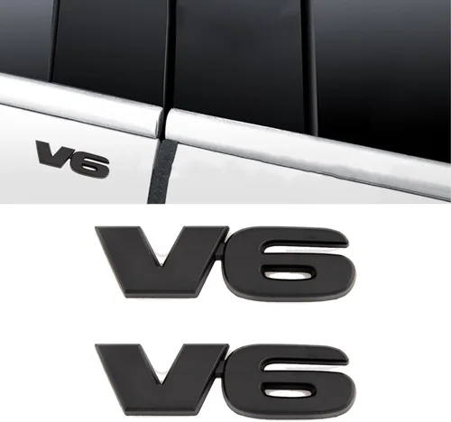 Vista 2 de 2 calcomanías de metal V6 Emblema para tronco, calcomanía de metal para decoración de automóvil (negro)