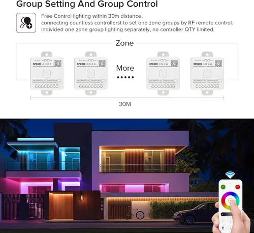Vista 5 de BTF-LIGHTING RB3 2.4G Mando a distancia inalámbrico táctil RF para tira de luces LED RGB RGBW de persecución SPI, control de 4 zonas compatible