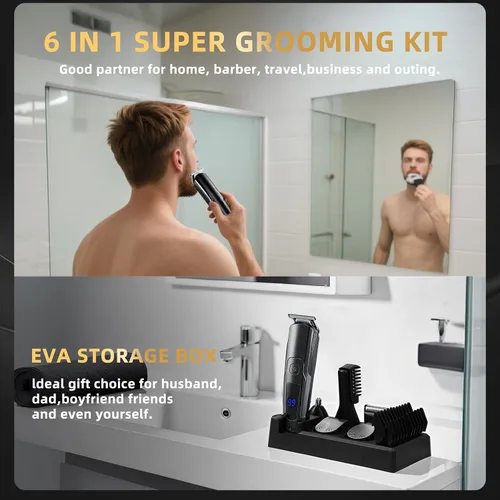 Vista 2 de Cortadora de barba para hombres, 20 ajustes de longitud, kit de aseo inalámbrico 14 en 1, maquinilla de afeitar eléctrica impermeable para hombres