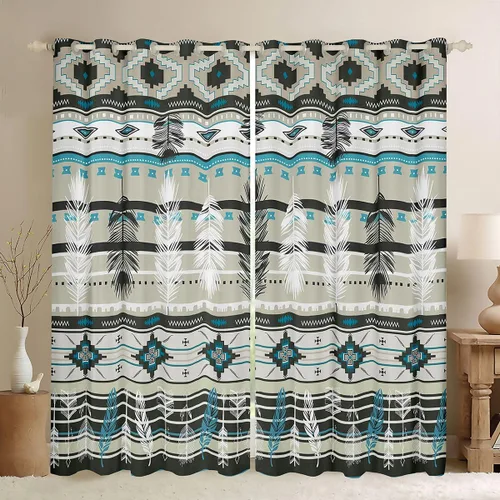 Vista 9 de Cortinas y cortinas occidentales de 76 x 45 pulgadas, cortinas aztecas, exóticas, nórdicas, bohemias, opacas, tribu india, geometría, étnica