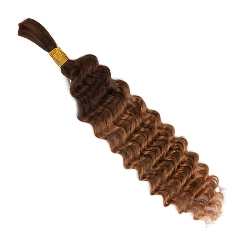 Vista 6 de Cabello humano trenzado para trenzas bohemias, rubio degradado T4/30, onda profunda a granel, micro trenzado, húmedo y ondulado, 18 pulgadas