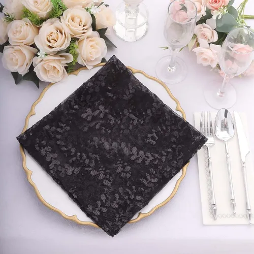 Vista 10 de Efavormart - Superposición de mesa de tul bordado de hojas de lentejuelas plateadas de 72 x 72 pulgadas, mantel cuadrado transparente Plateado