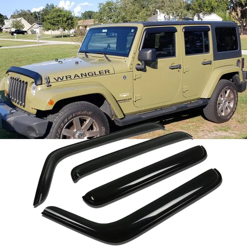 Vista 21 de Deflector de ventilación para visera lateral, montaje exterior, cinta inastillable, protección solar y lluvia, apto para Jeep Grand Cherokee