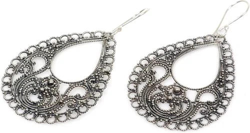 Vista 4 de NOVICA Pendientes colgantes artesanales hechos a mano de plata de ley 925 Indonesia 'Bali Glam', Plata de ley Perla, No es una piedra preciosa