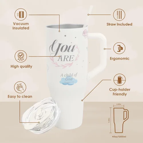 Vista 2 de Tamarac Regalos cristianos para mujeres, vaso de inspiración de 40 onzas con asa y tapa con pajilla, taza de café de viaje de acero inoxidable