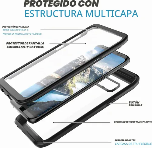 Vista 3 de Funda para Samsung Galaxy S8, carcasa de cuerpo completo con protector de pantalla integrado, delgado, transparente, absorbente de golpes, a prueba