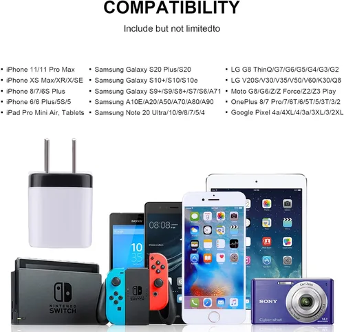 Vista 6 de Enchufe de cargador USB, bloque de carga rápida, 1 A USB Cube 10 unidades de adaptador de salida de pared compatible con iPhone 17 Pro Max/16