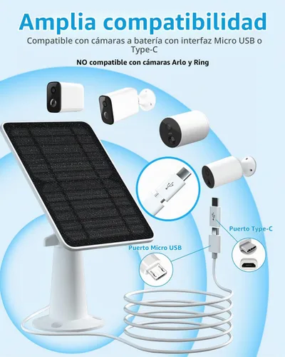 Vista 2 de Cargador de panel solar compatible con proyector Eufycam 3/3C/2C/2C Pro/E40/E20/2/2/2 Pro/E/L20/L40/Solo/SoloCam, panel solar de 5 W para cámara