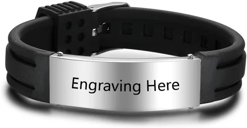 Vista 2 de Lam Hub Fong Pulseras de identificación médica ajustables para mujeres y hombres, pulseras deportivas de silicona personalizadas para niños y niñas