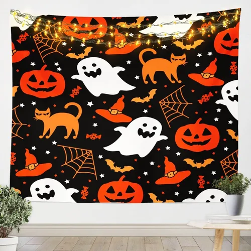 Vista 20 de Feelyou Halloween Wall Art for Bedroom Living Room Cartoon Ghost Tapestry Decoration for Kids Boys Girls Red Tapestry Wall Hanging Ghost Festival