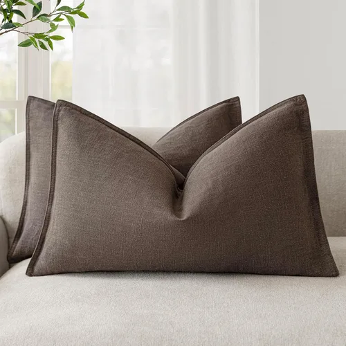 Vista 27 de Foindtower Juego de 2, Fundas Decorativas de Almohada de Lino Sólido Suaves Fundas de Cojín Europeo de Acento Estilo Granja Neutral para Silla Sofá