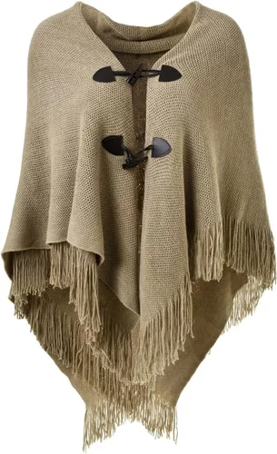 Vista 12 de Ferand Capa tipo poncho con ajuste holgado, chal y botones de cuerno elegantes, con escote en V y dobladillo en V, para mujer Beige