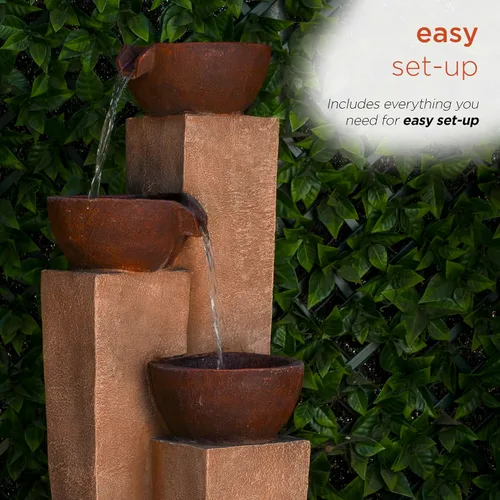 Vista 7 de Alpine Corporation ZEN398 - Fuente de agua moderna de 3 niveles para exteriores de 35 pulgadas, elegante fuente de suelo rústica para jardín, patio