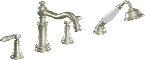 Vista 7 de Moen TS21104BG Weymouth - Kit de grifería romana de dos manijas con ducha de mano, requiere válvula, oro cepillado