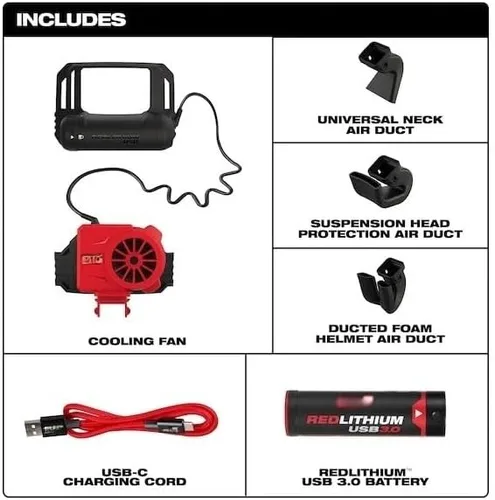 Vista 2 de Para Milwaukee 48-73-1385 Ventilador de refrigeración para casco USB con 3 conductos
