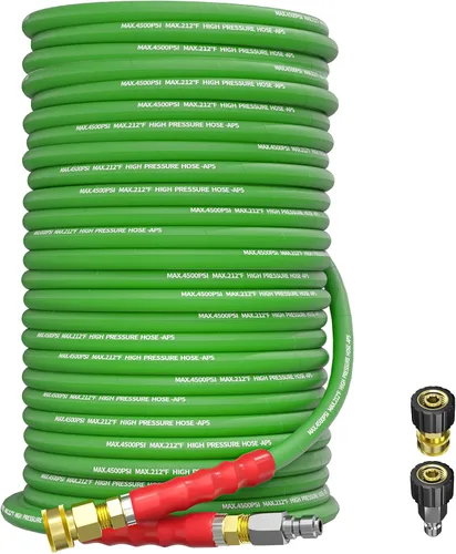 Vista 15 de Manguera de lavado a presión de 50 pies y 3/8 pulgadas para agua fría y caliente de 212 °F, con conexión rápida giratoria, alambre de acero trenzado