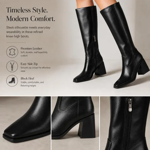 Vista 4 de SO SIMPOK Women's Knee High Platform Gogo Boots, Square Toe Dress Boots Black Pu