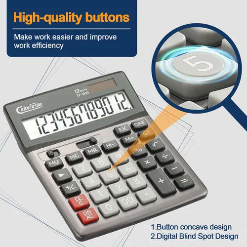 Vista 3 de Calculadora de escritorio de 12 dígitos con pantalla LCD grande, botones grandes, función estándar básica, calculadora solar con batería