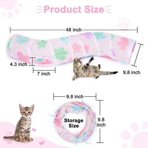 Vista 3 de Glittme Túnel para gatos, túneles para gatos de interior, cueva de gatos en forma de S con juguetes para gatos, tubos plegables para gatos y túneles