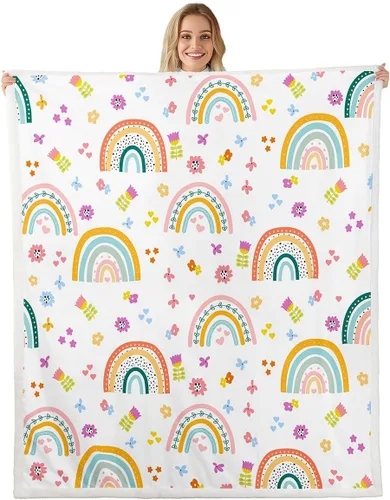 Vista 28 de Manta de perro salchicha de dibujos animados, bonita manta de felpa para decoración de sala de estar, flores de jardín en acuarela, sofá, cama