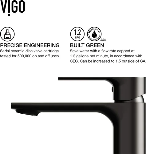 Vista 9 de VIGO Davidson - Grifo de lavabo de baño de un solo mango, 6 pulgadas, negro mate, diseño moderno, latón macizo, válvula de disco WaterSense